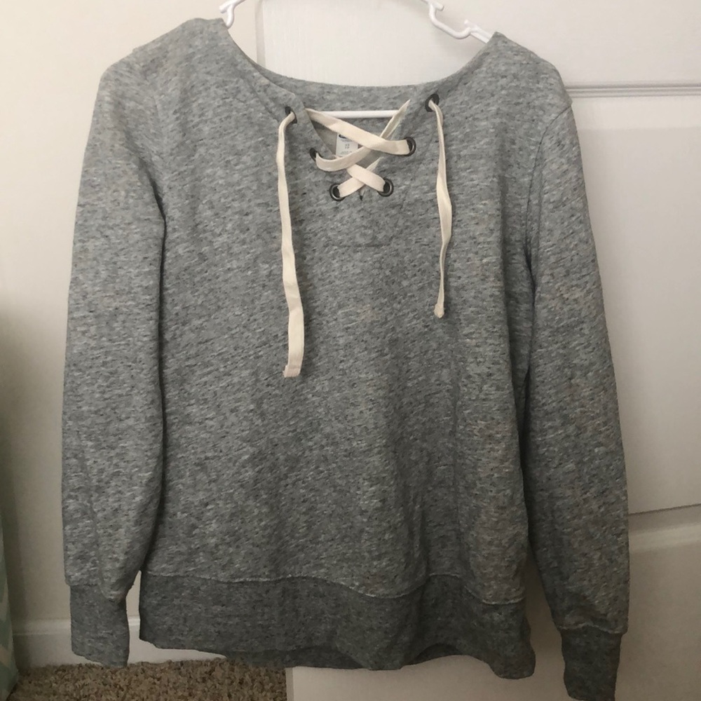 grey old navy lace up long sleeve top